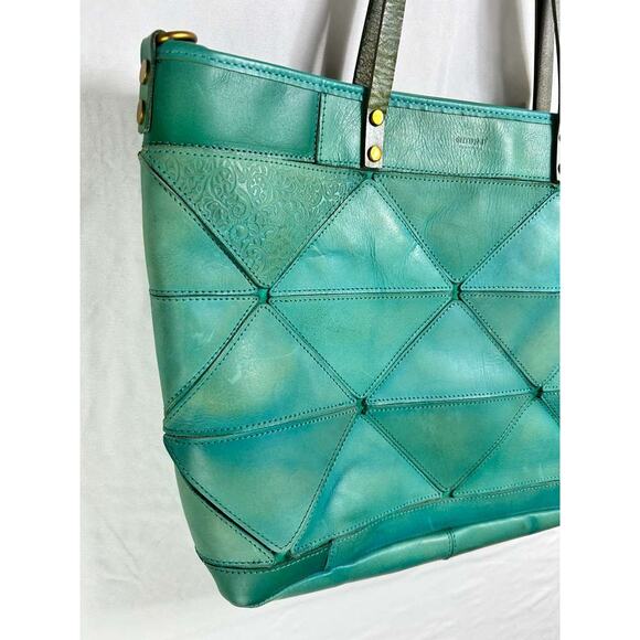 Old Trend Aqua Leather Pattern Prism Tote Bag Purse - Picture 9 of 16